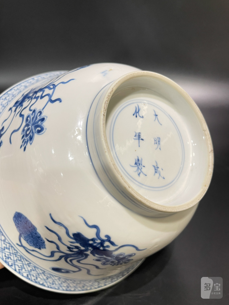清康熙 青花一束莲纹大碗 - 图10